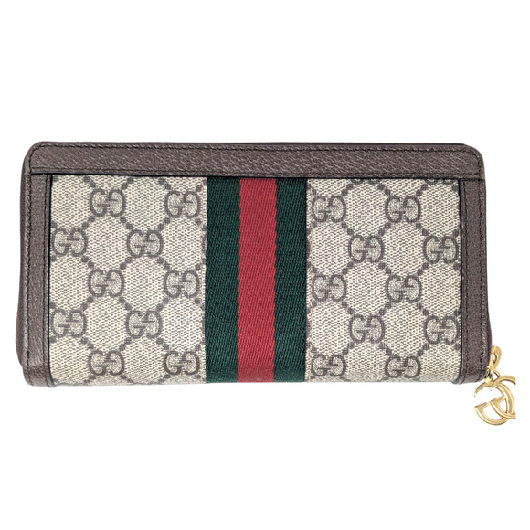 Gucci Ophidia GG Supreme Zip Wallet Beige Brown Web Stripe Double G Logo - Picture 9 of 10